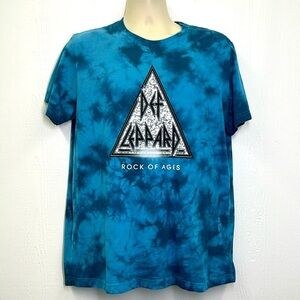 Def Leppard - Blue Fun Tye Dye Def Leppard Rock Of Ages Graphic T Shirt Large